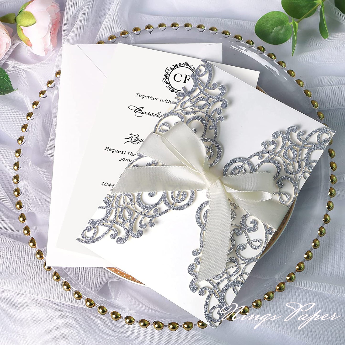 Sample Order Laser Cut  Invitation Cards with Envelopes, Bow-knot