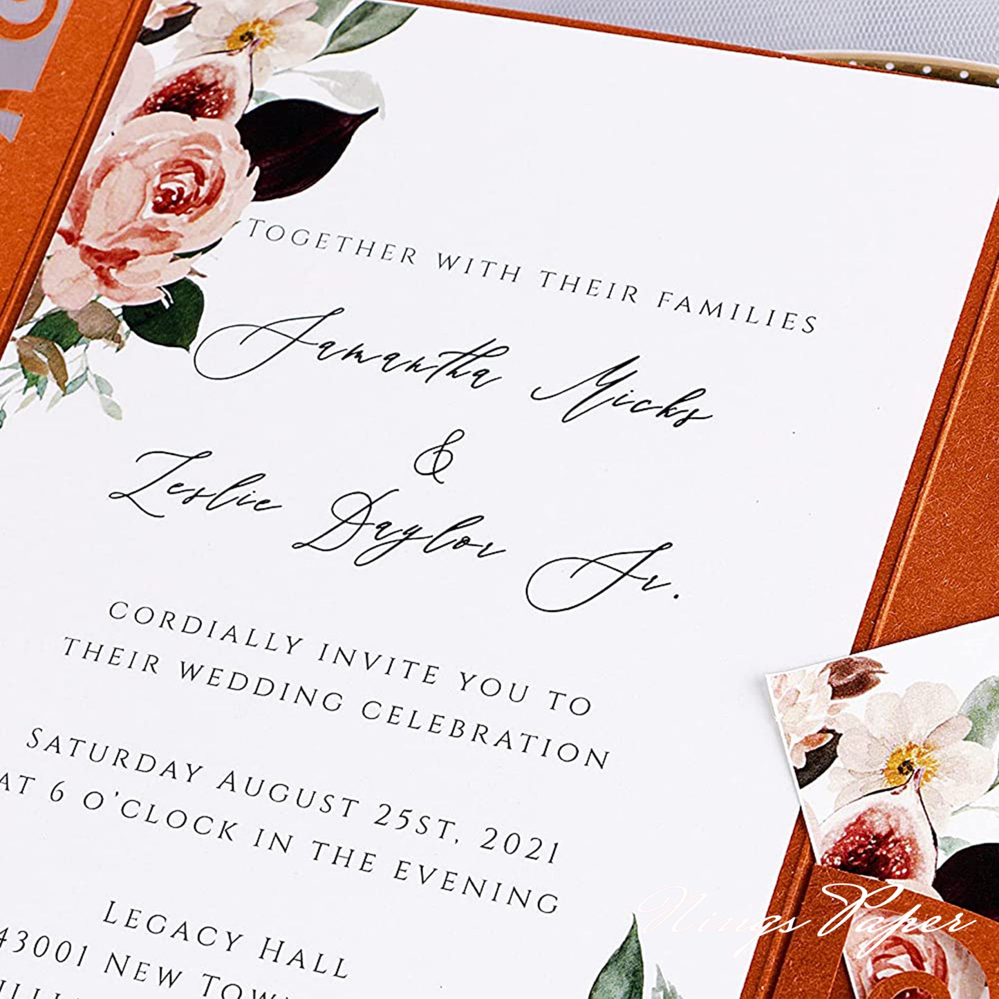 NingsPaper Burnt Orange Triple Folded Laser Cut Wedding Invitation Pocket