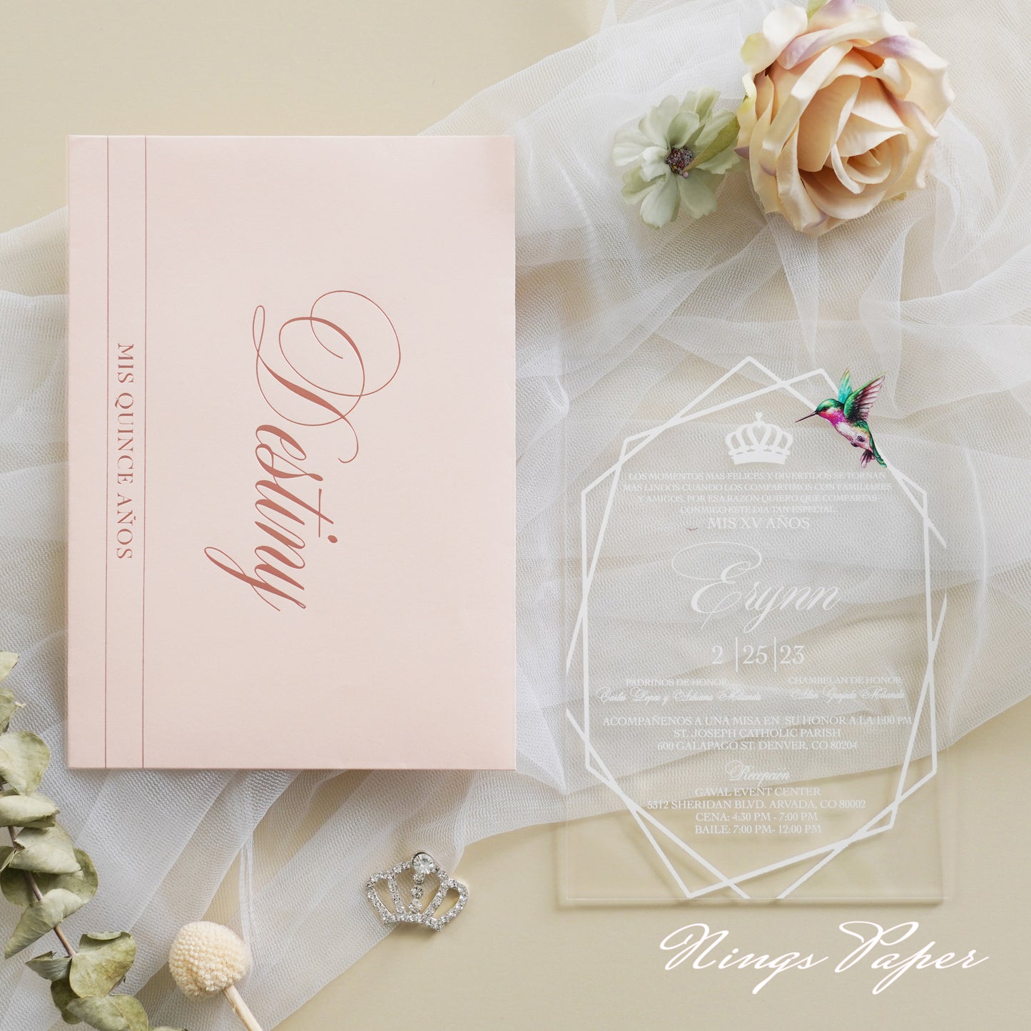 1mm/0.04" Clear Acrylic Quinceanera Invitation Cards with Envelopes