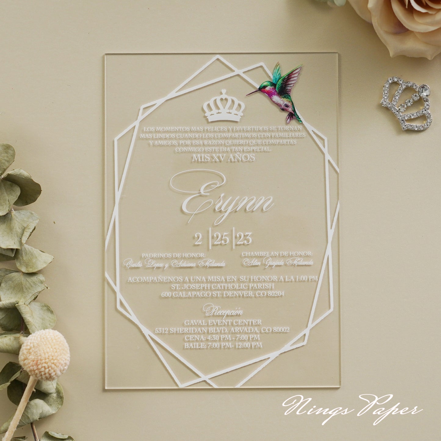 1mm/0.04" Clear Acrylic Quinceanera Invitation Cards with Envelopes