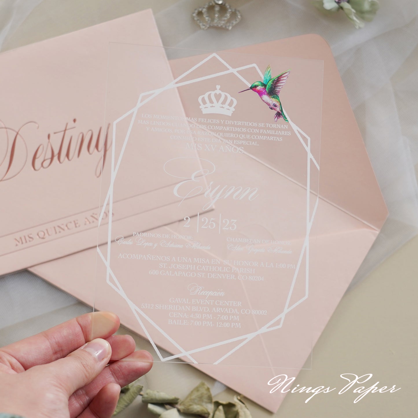 1mm/0.04" Clear Acrylic Quinceanera Invitation Cards with Envelopes