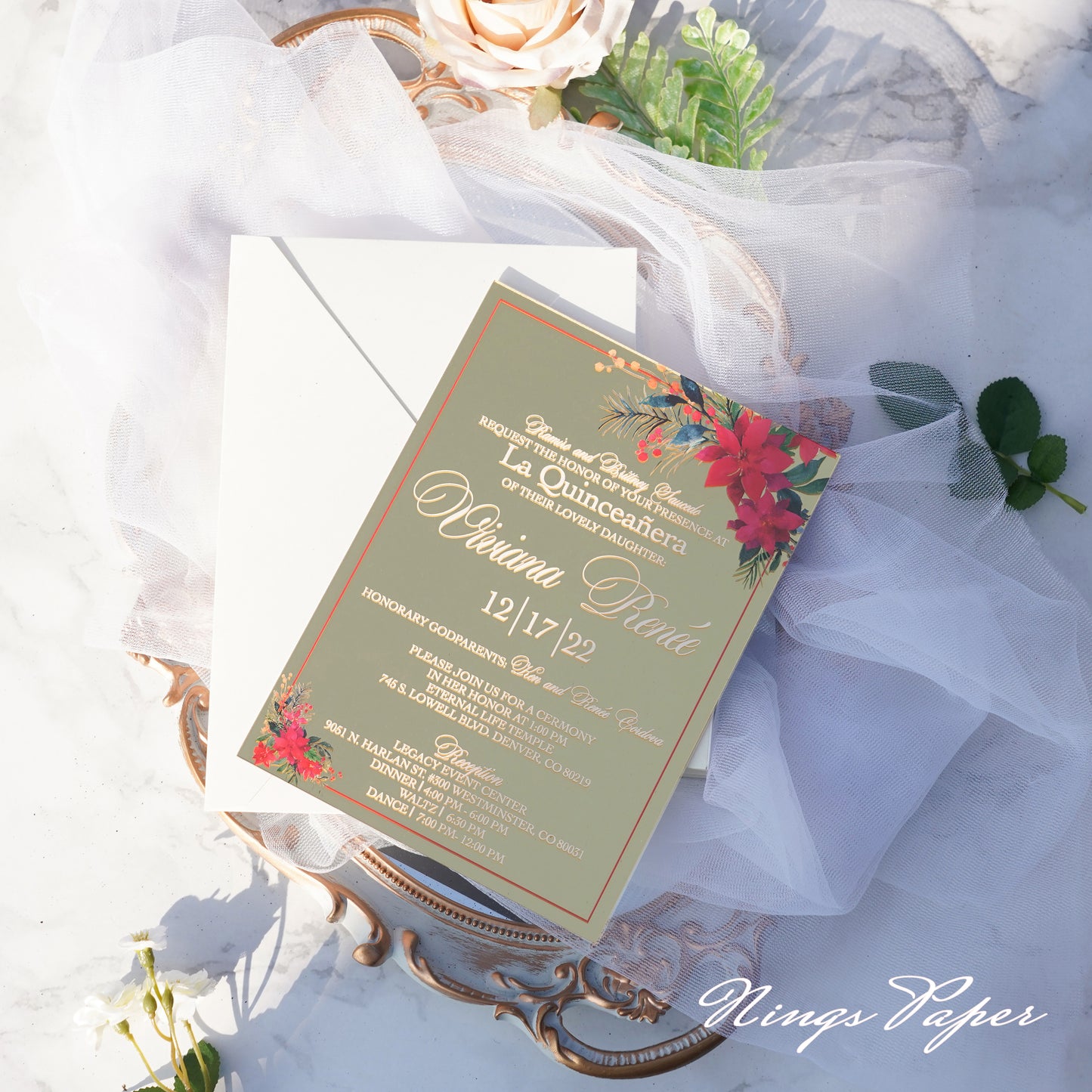 XV Años Invitations, Gold Mirror Acrylic Quinceañera Invitation Cards with Envelopes-2mm/0.7"