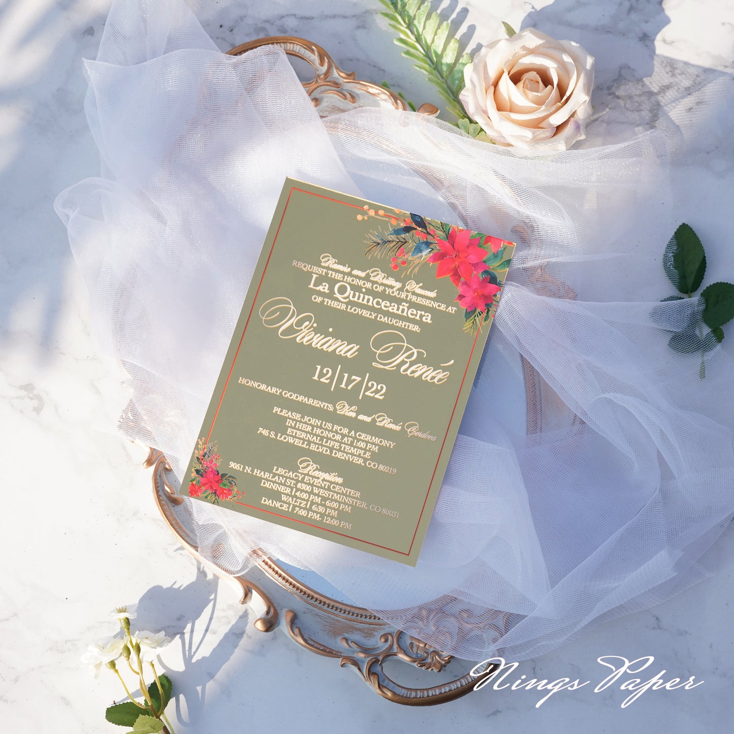 XV Años Invitations, Gold Butterfly Mirror Quinceañera Invitation Card –  NingsPaper