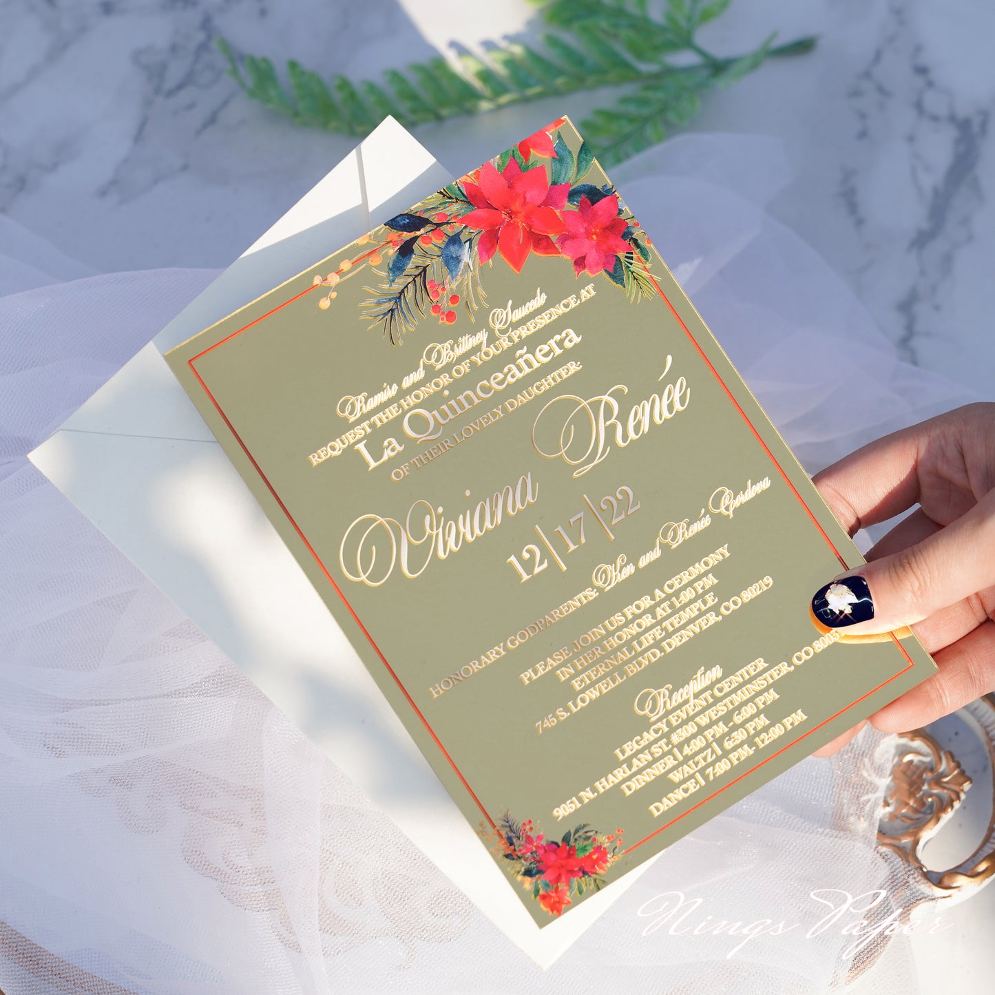 XV Años Invitations, Gold Mirror Acrylic Quinceañera Invitation Cards with Envelopes-2mm/0.7"