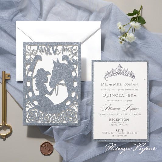 Sample Order Glitter Laser Cut Invitation Cards with Envelopes