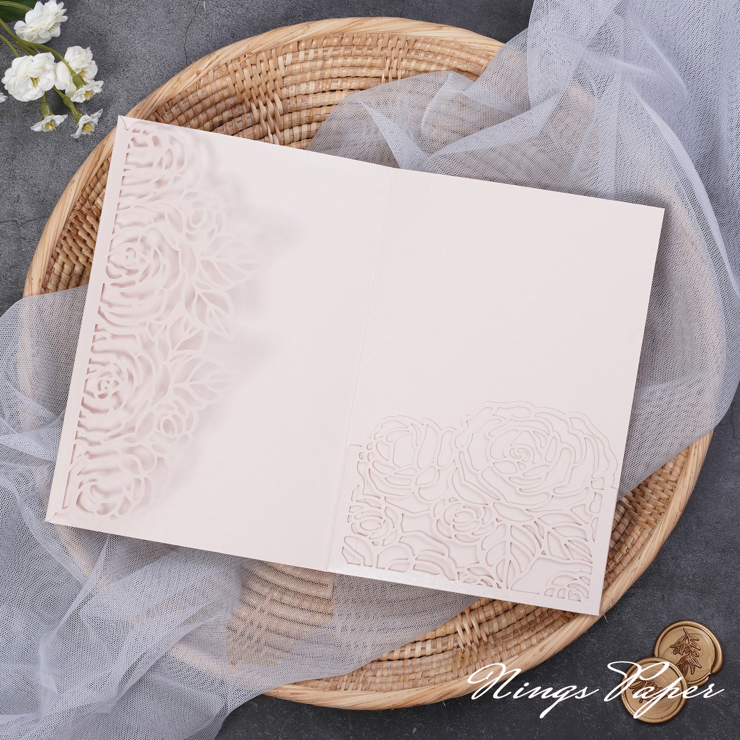 NingsPaper Rose Design Tri-fold Laser Cut Pockets Collection PA-254