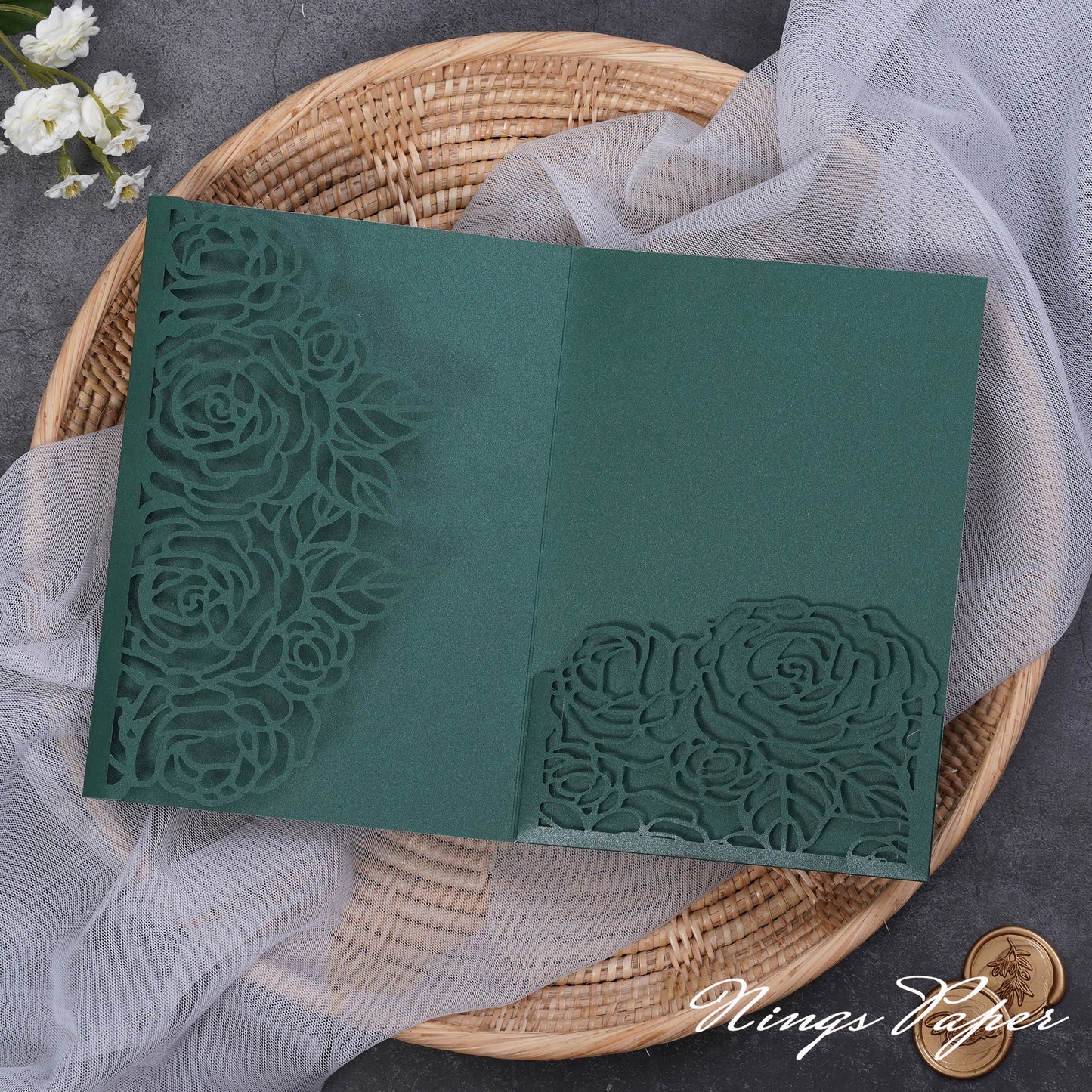 NingsPaper Rose Design Tri-fold Laser Cut Pockets Collection PA-254