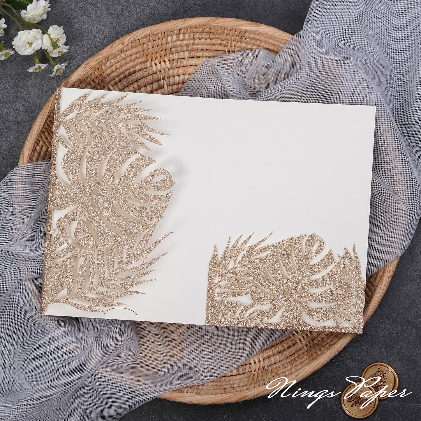 NingsPaper Two-color Leaf Design Tri-fold Laser-Cut Pocket Series PA-340