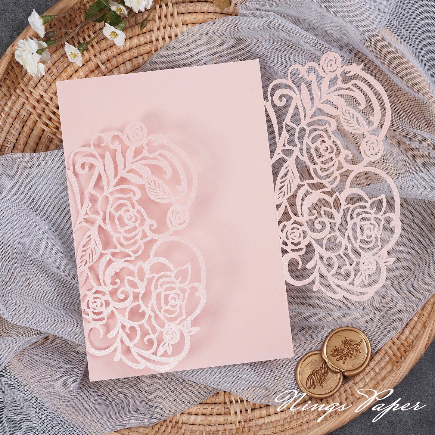 NingsPaper Fabulous Asymmetrical Rose Design Laser Cut Pockets Serise WPL0177